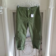 Brand New, Never Worn, Zara Army Green Cotton Pants With Interesting Feature At Ankle. Ankle Stap Snaps For Adjustment Of Size. These Have A Cargo Vibe Spring Cargo Style Work Pants With Tapered Leg, Green Tapered Leg Parachute Pants For Spring, Spring Green Cargo Work Pants, Green Ankle-length Cargo Pants For Workwear, Spring Khaki Utility Work Pants, High Waist Green Capris With Pockets, Zara Utility Cargo Pants In Cotton, Zara Tapered Leg Cargo Pants With Pockets, Green Straight Leg Capris With Pockets