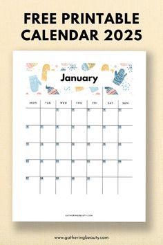 the free printable calendar for january is shown with birds and snowflakes on it