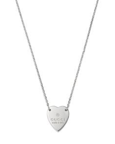 Wear Gucci close to your heart with this engraved necklace from the Trademark collection. Luxury Engraved Heart Cut Necklace, Gucci Silver Necklace For Gift, Gucci White Gold Pendant Necklace, Gucci Silver Necklace As Gift, Silver Gucci Necklace For Gift, Silver Gucci Necklace As Gift, Luxury Sterling Silver Heart Necklace, Luxury Sterling Silver Heart Pendant Necklace, Gucci Silver Pendant Jewelry