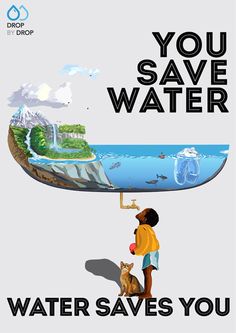 a woman holding up a poster that says you save water