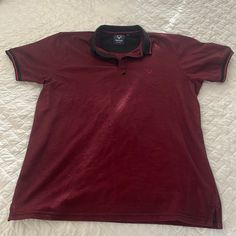 Nwot Allen Solly Collared Tee Casual Burgundy Collared Top, Burgundy Cotton Short Sleeve Tops, Red Collared Cotton T-shirt, Casual Red Top With Collar, Casual Burgundy Collared Shirt, Casual Burgundy Short Sleeve Shirt, Red Cotton Polo Collar Shirt, Red Cotton Polo Shirt, Allen Solly