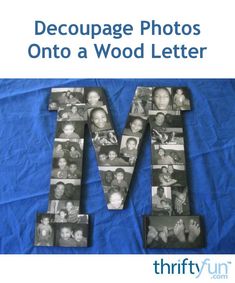 the letter m is made up of photos and letters that have been cut into them