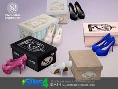 there are four different types of shoes and boxes