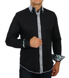 Fashionable slim fit long sleeve shirt from HK Mandel  * Premium quality. * High quality workmanship. * 80% Cotton 20% Polyester. * Contrast applications. * Long sleeve shirt * Button-down collar, so that the collar always keeps its shape. * Color: Black. Fabric inserts black/white striped and with petrol green/white/black patterned fabric. * The fashionable shirt from HK Mandel is a chic companion and easy to combine, whether for the office, for travel or for leisure. * All items without access Designer Slim Fit Long Sleeve Shirt, Designer Slim Fit Long Sleeve Dress Shirt, Designer Long Sleeve Shirt For Office, Designer Long Sleeve Office Shirt, Designer Long Sleeve Dress Shirt With Button Cuffs, Designer Long Sleeve Cotton Dress Shirt, Designer Long Sleeve Shirt With Button Closure, Designer Long Sleeve Business Tops, Designer Long Sleeve Tops For Business