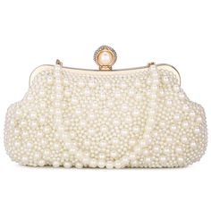 PRICES MAY VARY. 1.Material: This pearl clutch bag is made of high quality pearls.The whole bag is handmade,the pearls are firm. We string all the pearls together by hand. The style is very exquisite and elegant. 2.Size:L*W*H: 9.5*2.4*5.9 inches. Inside can fit a cell phone(iPhone X),car keys,compact,lipstick,cash,ID card,mirror and etc. The capacity is enough for your events(party) needs. 3.Two Detachable Straps: There are two different length strap, all of them are detachable. The first one is Prom Handbag, Pearl Clutch Bag, Pearl Clutch, Wrist Bag, Bridal Handbags, Banquet Wedding, Party Handbags, Ball Party, Designer Top