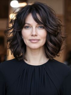 A Layered Haircut, Fizzy Hair, Wavy Or Curly Hair, Haircuts With Layers, Mid Length Layered Haircuts, Medium Length Wavy Hair, Rich Brunette, Blonde Hair With Bangs, Layered Haircuts For Medium Hair