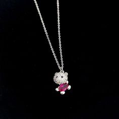 Make any of your kawaii outfit go from nay to yay and accessorize with one of these Cute Cat Crystal Necklaces today!These chic and unique Cute Cat Crystal Necklace are crafted with a hundred percent high quality and durable silver materials. It features a classic link chain and lobster claw closure type adorned with a crystal bedazzled kitty pendant that is guaranteed to have superb and fine quality, giving your get-up a dash of sparkle and kawaii effortlessly! Specifications: Necklace Type: C Pink Alloy Necklaces For Valentine's Day, Trendy Cat Design Jewelry For Gift, Trendy Cat Design Jewelry Gift, Trendy Silver Charm Necklaces For Gifts, Cute Silver Charm Necklaces With Lobster Clasp, Cute Silver Pendant Charm Necklace, Cute Clavicle Chain Jewelry For Party, Cute Hypoallergenic Silver Charm Necklaces, Cute Hypoallergenic Sterling Silver Necklaces