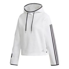 Women's adidas logo Printing Athleisure Casual Sports Pullover Hoodie White FR5976 Adidas Fleece Sweatshirt Athleisure, Adidas Fleece Athleisure Sweatshirt, Sports Fleece Athleisure Hoodie, Adidas Sportswear Sweatshirt With Ribbed Cuffs, Athleisure Hoodie Sweatshirt For Sports, Sporty Fleece Sweatshirt For Sports, Adidas Sweatshirt With Ribbed Cuffs For Sports, Sports Sweatshirt With Drawstring Hood, Sporty Fleece Hoodie With Moisture-wicking