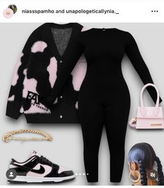 Movies Outfit Black Woman, Shein Black Women Outfits, Outfit Ideas With Heels, Casual Baddie Outfits, Cardigan Outfit Black, Shein Outfits Fall, Outfit Ideas Birthday, Shein Fall Outfits, Jumpsuit Ideas