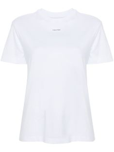 white/black cotton lightweight jersey logo print to the front crew neck short sleeves straight hem T By Alexander Wang, Jersey Shirt, Embossed Logo, Cotton Lace, Alexander Wang, Logo Print, Down Jacket, Cotton T Shirt, Black Cotton