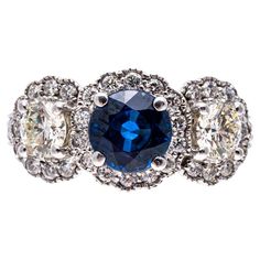 Antique Sapphire Engagement Rings, Three Stone Engagement Rings Halo, Antique Engagement Rings Sapphire, Sapphire Engagement Rings, White Gold Sapphire, Three Stone Ring, Ring Ideas, Three Stone Engagement Rings, Three Stone Rings