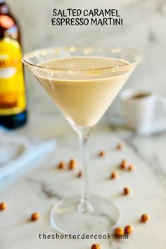 a martini glass filled with salted caramel espresso martini