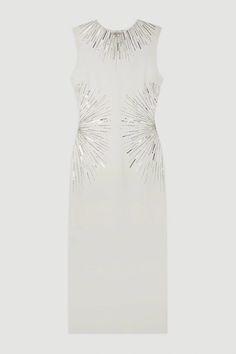 Beaded And Embellished Ponte Jersey Midi Dress | Karen Millen Embellished Sequin Maxi Dress For Summer, Embellished Midi Evening Dress, Embellished Maxi Length Sequin Dress, Embellished Maxi Dress For Party Season, Elegant Embellished Cocktail Midi Dress, Chic Embellished Sequin Wedding Dress, Embellished Sleeveless Midi Dress For Evening, Embellished Midi Evening Dress For Gala, Elegant Embellished Midi Dress For Formal Occasions