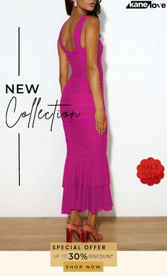 Solid Color High Waist Pleated Mermaid Dress Fitted Ruched Mermaid Dress With Fishtail, Chic Fitted Maxi Dress With Mermaid Hem, Summer Ruched Mermaid Hem Dresses, Stretch Mermaid Dress With Ruffles, Spring Fitted Mermaid Dress, Fitted Spring Mermaid Dress, Stretch Mermaid Dress For Summer Night Out, Fitted Mermaid Dress For Spring, Ruched Mermaid Dress For Party