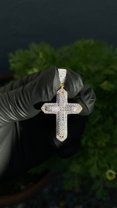 925/14k Cross Pendant - Ragetown Jewelers Iced Out Diamond Cross Jewelry, Iced Out Diamond White Cross Jewelry, Gold Jewelry With Vvs Clarity Lab Grown Diamonds, Cuban Link Jewelry With Pave Setting In Cubic Zirconia, Cuban Link Cubic Zirconia Jewelry With Pave Setting, White Gold Cuban Link Jewelry With Pave Setting, Iced Out Sterling Silver Jewelry With Round Cut, Iced Out Round Cut Sterling Silver Jewelry, Luxury Iced Out Sterling Silver Jewelry