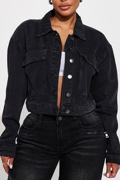 Details-Denim jeans jacket, multi-style wear, long sleeves, front button up, oversized look Model size small 5'8" 36-26-38 S: Bust 39 inch, Length 20 inch, Shoulder 22 inchM: Bust 41 inch, Length 21 inch, Shoulder 23 inchL: Bust 43 inch, Length 21 inch, Shoulder 23 inchXL: Bust 45 inch, Length 22 inch, Shoulder 24 inch2XL: Bust 48 inch, Length 22 inch, Shoulder 24 inchMade In: CHINAFabric Contents: COTTON & POLYESTER Trendy Dark Wash Cropped Jacket With Long Sleeves, Trendy Dark Wash Long Sleeve Cropped Jacket, Fall Streetwear Jeans With Button Closure, Long Sleeve Denim Jacket With Buttoned Pockets For Streetwear, Trendy Long Sleeve Dark Wash Cropped Jacket, Edgy Button-up Cotton Outerwear, Edgy Cotton Button-up Outerwear, Black Utility Denim Jacket With Button Closure, Fall Streetwear Denim Jacket With Buttoned Pockets