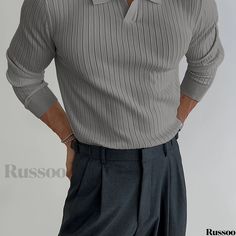 Russoo - Mens Casual Lapel V-Neck Pullover Sweater: Solid Knit with Chic Design, Slightly Stretch, Ideal for Autumn Winter Fashion Classy Outfits, Men Fall Outfits, Boys Knit Sweaters, Classy Outfits Men, Korean Streetwear, Shirt Casual Style, Casual Outerwear, Streetwear Men, Streetwear Men Outfits