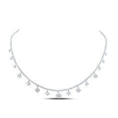 Elegant 5-7/8CTW diamond fashion ladies necklace in 14K white gold with brilliant dangling diamonds, perfect for special occasions. Dazzling Platinum Necklace With Brilliant Cut, Luxury Diamond Necklace With 17 Jewels, Diamond Cut Diamond White Platinum Necklace, Luxury Platinum Diamond Necklace With 17 Jewels, Diamond Cut Platinum Necklace In Diamond White, Luxury Platinum Necklaces With Diamond Accents, Luxury White Diamond Cut Necklace, White Gold Necklace With Diamond Accents Fine Jewelry, Fine Jewelry White Gold Necklace With Diamond Accents