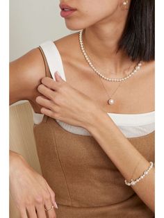 MIZUKI 14-karat gold pearl necklace | NET-A-PORTER Pearl Necklace Outfit, Necklace Outfit, Gold Pearl Necklace, Minimal Jewelry, Gold Pearl, Necklace Designs, Pearl Jewelry, Women Collection, Gold Chains