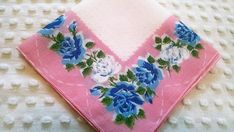 Charming Blue Roses Vintage Floral Hankie Handkerchief Rosebuds Flowers Pink Tears of Joy Hanky Wedding or Shower Favor Shabby Cottage Chic Cottage Chic Decor, Roses Vintage, Pink Poppies, Flowers Pink, Shabby Cottage, Tears Of Joy, Blue Roses, Shabby Chic Cottage, Shower Favors