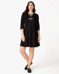 Pearl Bow Ponte Dress | Kate Spade Outlet Casual A-line Dress With Back Zipper, A-line Elastane Dresses, Elastane Stretch Dress For Daywear, Stretch Elastane Dresses For Daywear, Stretch Elastane Dress For Daywear, Stretch Cotton Midi Dress For Work, Casual Fitted Dress With Back Zipper, Stretch A-line Mini Dress For Daywear, Stretch Dresses With Back Zipper For Work