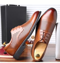 10% MORE OFF FOR ORDER OVER $74.95 USE COUPON CODE: SAVE10 Finished with a burnished sheen, the Men's Summer Breathable Leather Dress Shoes from Spring-Lime complete your timeless well-dressed look! Features: Made with maximum comfort and perfection to adore your personality. Available in exciting Brown or Black colors. Highly Durable Super comfortable sneakers, super flexible, skin friendly and light weight. These trendy sneakers are perfect for all fun days you could think of. Exclusively avai Brown Leather Shoes For Spring Semi-formal, Summer Business Oxfords With Brogue Detailing, Summer Business Oxfords With Round Toe, Formal Summer Wingtip Oxfords, Summer Formal Wingtip Oxfords, Summer Business Wingtip Oxfords, Wingtip Oxfords For Business In Summer, Summer Business Leather Shoes, Classic Pointed Toe Leather Shoes For Summer