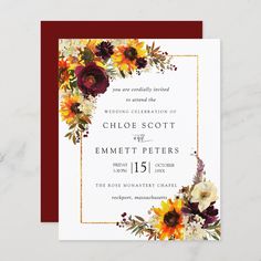 a wedding card with flowers on it and the words, fall flower bouquets ceremony celebration