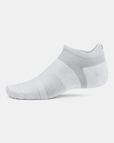 Ultra-light & fast drying ArmourDry® yarn technology improves the performance of your shoe|Evenly disperses moisture, allowing sweat to evaporate faster for a lighter, drier & cooler run|Breathable mesh ventilation channels where you need it most|Built-in arch support band|Odor control technology reduces odor in the sock|Seamless toe delivers superior comfort & reduced irritation|Left/Right specific fit & design|Reflective logo for low-light runs Sporty Moisture-wicking Socks For Training, Comfortable Breathable White Socks, Breathable White Socks, Lightweight Comfortable White Socks, Comfortable White Breathable Socks, White Breathable Socks, Lightweight White Socks, Comfortable Lightweight White Socks, Go-dry Athleisure Sports Socks