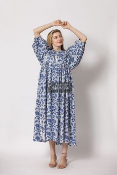 "Feel beautiful throughout your days wearing our block print dress, made from soft cotton gauze. The material drapes so beautifully, Perfect for travel, lunch dates or an effortless dress to pop over your swimmers. Material ~ 100% Cotton gauze. Care ~ Gentle hand wash. Air dry in shade. Made ~ India OUR SIZE GUIDE Please use the following measurements and information as a guide to find the best fit for you so you can flow effortlessly in BABITATEX. MEASUREMENT PREFERENCE Size Chart in Inches:- S Luxury Block Print Dresses For Spring, Luxury Block Print Dresses For Summer, Cotton Sheet Dress, Long Midi Dress Indian, Indian Print Dress, Travel Lunch, Block Print Dress, Printed Beach Dresses, Printed Gowns