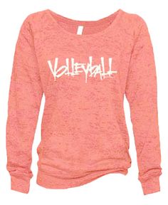 a women's long sleeve shirt with the word volleyball written on it in white