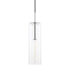 a clear glass light fixture with a black cord hanging from it's center pole