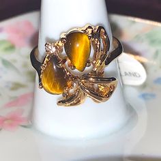 18k Hge Gold Plated Tiger Eye Women’s Ring Nwt | Sizes Available: 7 & 8 | Please Send Us A Message Indicating The Size You Would Like Purchase. Tigers Eye Ring, S Ring, Dope Jewelry, Eye Ring, Womens Jewelry Rings, Tiger Eye, Brown Gold, Gold Metal, Gold Plate