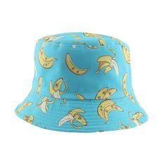 Our vibrant Banana Bucket Hat, a must-have accessory for the summer season! This stylish hat features a playful banana pattern that adds a touch of fun to any outfit. Crafted from high-quality materials, our Banana Bucket Hat offers both comfort and durability. The wide brim provides excellent sun protection, shielding your face and neck from harmful UV rays. Whether you're lounging by the pool, strolling along the beach, or exploring new destinations, this hat is designed to keep you cool and s Playful Blue Sun Hat For Summer, Trendy Summer Cap, Playful Curved Brim Hat For Summer, Playful Curved Brim Summer Hat, Playful Brimmed Hats For Summer, Playful Brimmed Summer Hat, Playful Adjustable Hat For Vacation, Yellow Beach Bucket Hat, Trendy Yellow Bucket Hat For Summer