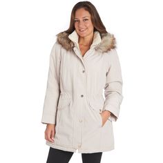 A cool weather must-have. Get through chilly days in total comfort wearing this women's Fleet Street hooded jacket. A cool weather must-have. Get through chilly days in total comfort wearing this women's Fleet Street hooded jacket. Removable hood with faux-fur trim Snap & zipper front Long sleeves 2-pocket Water repellent Sateen construction Quilted lining Fishtail back hem FIT & SIZING 32-in. approximate length from shoulder to hem Designed to hit above the knees Midweight Inner drawstr Fleet Street, Anorak Jacket, Jacket Long, Comfort Wear, Drawstring Waistband, Fur Trim, Step Up, Water Repellent, Hooded Jacket