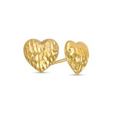 Bring a romantic touch to your favorite looks with these darling puff button heart stud earrings. Created in 14K gold Each button-style puffed heart-shaped earring glistens with a unique texture that adds shine and shimmer to the style. These post earrings secure comfortably with friction backs. Button Heart, Button Style, Puffed Heart, Heart Stud Earrings, Heart Studs, Heart Earrings Studs, A Romantic, Celebration Of Life, Post Earrings