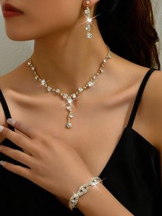 Style:Elegant \nDetails:Rhinestone \nGender:Women \nColor:Silver \n Women Things, Neck Pieces Jewelry, Rhinestone Jewelry Set, Dark Jewelry, Wedding Accessories Jewelry, Gold Jewelry Necklace, Women's Jewelry Sets, Girly Accessories, Fame Dr