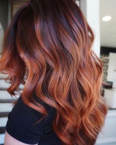 Red Balayage Hair Natural, Long Hair Copper Balayage, Bright Copper Balayage Brunette, Auburn Melt Hair, Red Hair Bayalage Copper, Cowboy Copper Ombre Hair, Summer Red Balayage Hair, Rooty Copper Hair, Brunette To Auburn Balayage