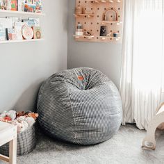 a large bean bag chair in a child's room