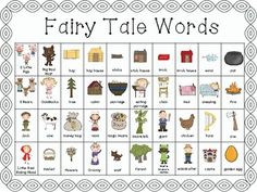 a printable fairy tale words game with pictures on the front and back cover,