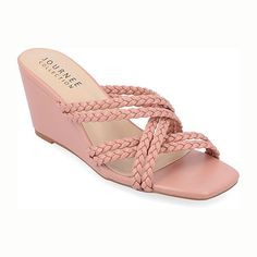 Our Baylen Wedge-heeled Sandals from Journee Collection will have your outfit looking better than before. Add cute beach girl vibes with their luxe vegan leather, multi-braided straps, crisscross strap design, and open square toe. The slip-on silhouette keeps things simple but cute.Closure Type: Slip-OnShoe Heel Height: 2 1/2 InchesUpper/Outer Base Material: 100% PolyuretheneShoe Lining Material: PolyurethaneSole Material Content: 100% PolyurethaneToe Type: Open Toe, Square ToeHeel Style: Wedge HeelCountry of Origin: Imported Slip On Wedge Sandals, Fashion Shoes Sandals, Womens Sandals Wedges, Footwear Collection, Braided Strap, Round Toe Heels, Journee Collection, Womens Wedges, Strap Design