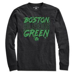 Boston Bleeds Green T-Shirt Let's Go Boston! This tee represents the true Boston fan who bleeds with the team. Features a custom distressed print to show the gritty history of basketball in Boston! Whether you're cheering in the stands at the Gahden or just sweating from watching the game at home, then this shirt was made for you! Available in Green or Charcoal. 100% Guarantee On All Our Products Super Fast shipping, orders ship same/next day In Stock Right Now Over 12 years online selling Bosto Tri-blend Graphic Print Tops For Fan Gear, Tri-blend Tops With Graphic Print For Sports Fans, Screen Print Fan Apparel T-shirt, Fan Gear T-shirt With Screen Print, Green T-shirt With Team Logo For Fans, Green Fan Gear T-shirt With Team Logo, Green Team Logo T-shirt Fan Gear, Team-colored Text Print T-shirt For Streetwear, Sports Fan Screen Print Tops For Streetwear