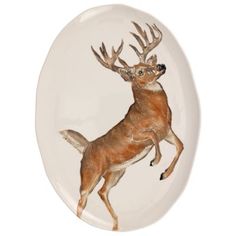 a white plate with a deer on it