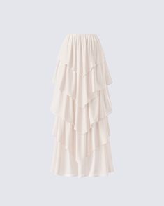 5 layers of drama 😌 Twirl into perfection in this cream maxi skirt made from crepe georgette fabric complete with an asymmetrical waistline, tiered ruffles, and an elastic waistband 🤍 Cream Maxi Skirt, Ruffle Maxi Skirt, Badass Style, Georgette Fabric, Cute Everyday Outfits, Mini Wrap Dress, Black Ruffle, Ruffle Skirt, Look At You