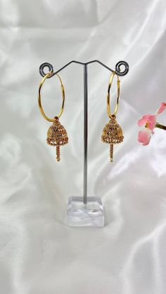 Gold plated Jhumka Baali Hoop Earrings . Total length of the Earrings is 7cm . 15 Aug, Jhumki Earrings, Hoop Earrings Gold, Jhumka Earrings, Jewelry Earrings Hoops, Ear Wire, Earrings Gold, Indian Jewelry, Gold Earrings