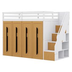 This loft bed is a stylish and practical solution for maximizing space in a bedroom. The design gives it a modern and trendy look, while the storage stairs and pull-out wardrobes offer ample storage options. The loft bed is constructed with a sturdy frame to ensure durability and safety. The upper bunk provides a comfortable sleeping area, while the space below can be utilized for various purposes. The storage stairs are not only a functional way to access the upper bunk but also offer convenien Trundle Bed Kids, Modern Loft Bed, Kids Daybed, Wooden Loft, Storage Stairs, Sliding Mechanism, Loft Bed Frame, Clothes Toys, Top Bunk