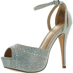 Blossom Womens Vice-126 Bridal Formal Evening Party Ankle Strap High Heel Peep Toe Glitter Sandal Size: 6.5 B(M) US.  Color: Silver.  Gender: female.  Age Group: adult. Glitter Sandals, Ankle Strap High Heels, High Heel Wedges, Ankle Strap Heels, Dress Sandals, Ankle Straps, Evening Party, Pump Shoes, Women's Pumps