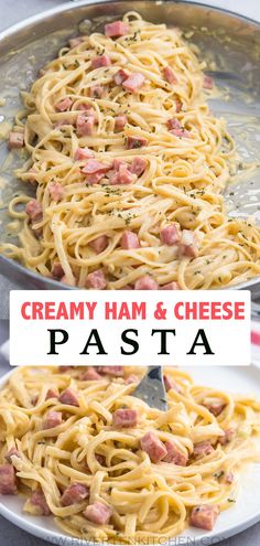 pasta with cream and cheese Dinner Ideas Using Leftover Ham, Ham And Tomato Pasta, Ham And Cheese Spaghetti, Ham And Alfredo Pasta, Easy Dinner Recipes Ham, Noodles And Ham, Cheesy Ham Pasta, Ham Steak Pasta Recipes, Easy Dinners With Ham