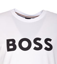 Hugo Boss white t-shirt, crewneck, frontal print logo, short sleevesComposition: 100% Cotton White Casual T-shirt With Front Logo, White Crew Neck T-shirt With Logo, White Logo Detail Short Sleeve Tops, White Short Sleeve Tops With Logo Detail, White Short Sleeve Top With Logo Detail, White Graphic Tee With Front Logo, White Crew Neck Top With Front Logo, Basic White Logo T-shirt, Basic White T-shirt With Logo