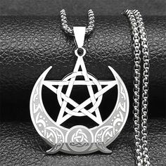 Wicca Triple Moon Pentagram Necklace Witch Trinity Knot Necklace-MoonChildWorld Witchcraft Necklace, Triple Moon Pentagram, Triple Moon Symbol, Witch Pentagram, Moon Pentagram, Pagan Beliefs, Moon Symbol, Goddess Symbols, The Five Elements