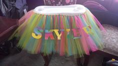 a colorful tulle skirt with the word skyr spelled out on it's bottom